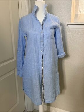 Light Blue Women's Linen Button-Down Swim Cover-Up
